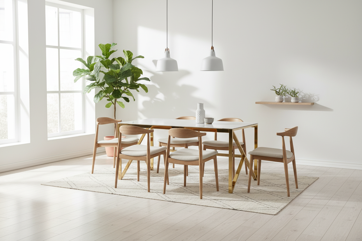 Table à Manger Design Verre Trempé Marbré Blanc & Doré – 150×90 cm