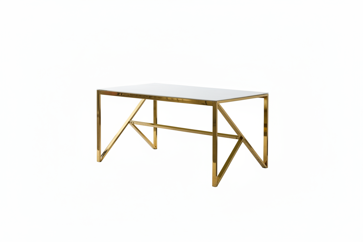 Table à Manger Design Verre Trempé Marbré Blanc & Doré – 150×90 cm