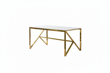 Table à Manger Design Verre Trempé Marbré Blanc & Doré – 150×90 cm
