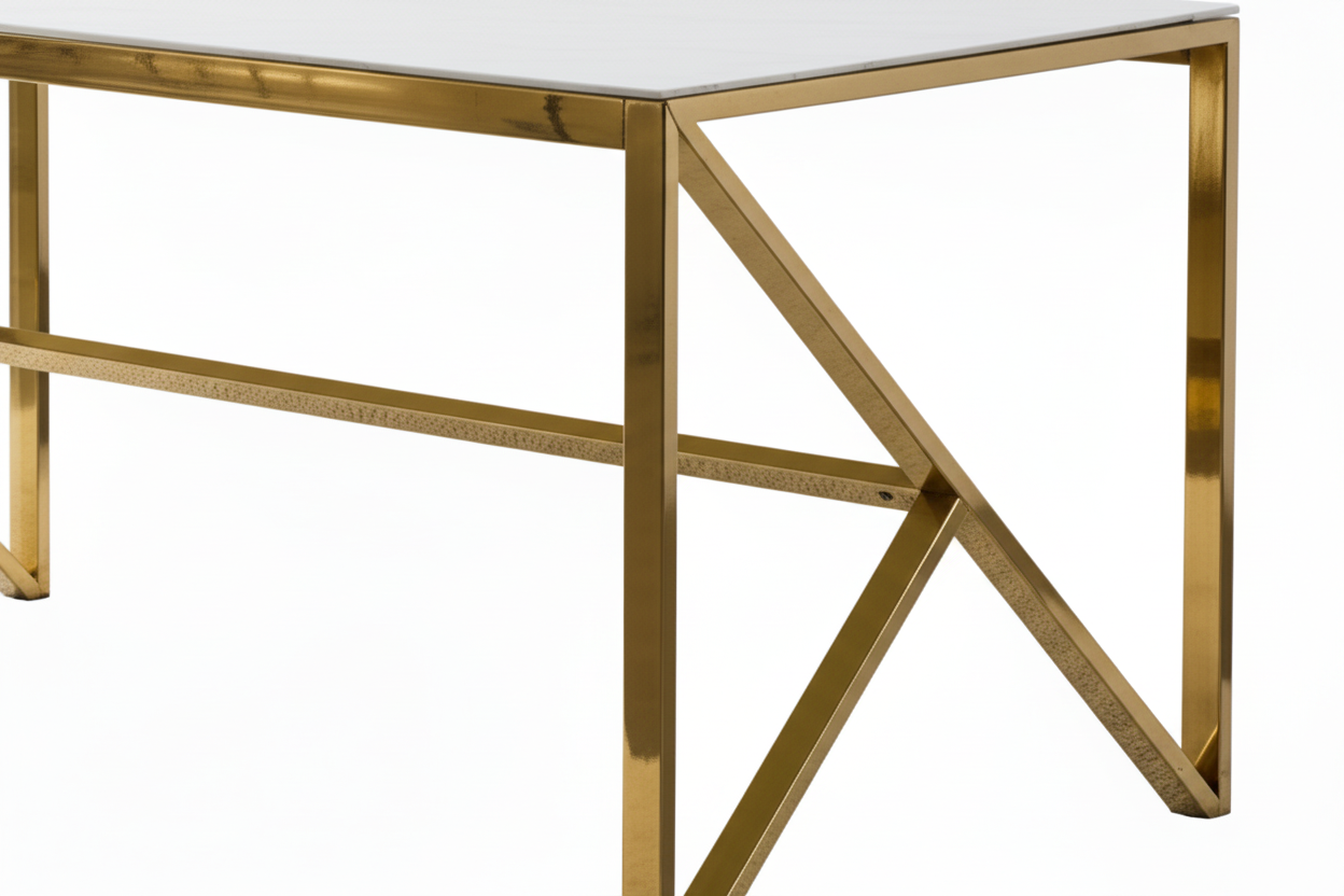 Table à Manger Design Verre Trempé Marbré Blanc & Doré – 150×90 cm