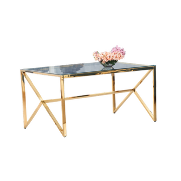 Table à Manger Design Verre Trempé Transparent & Doré – 150×90 cm
