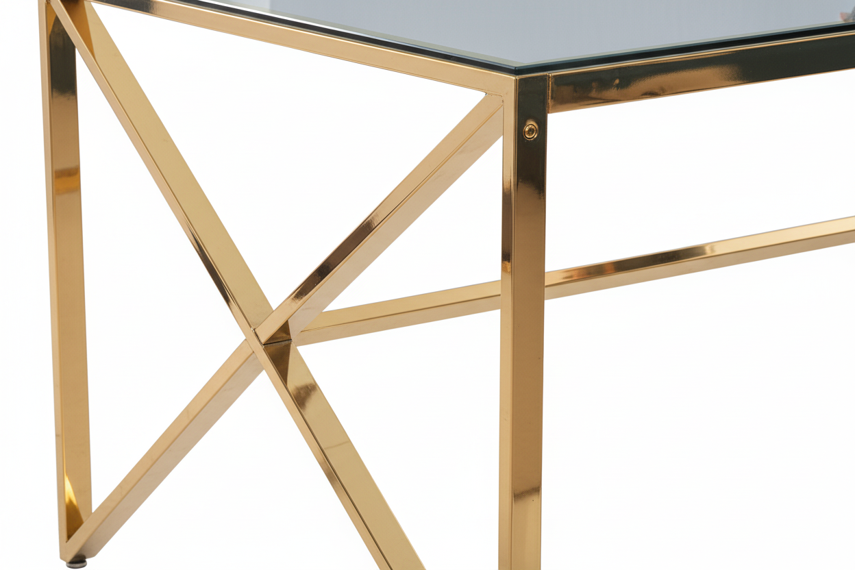 Table à Manger Design Verre Trempé Transparent & Doré – 150×90 cm