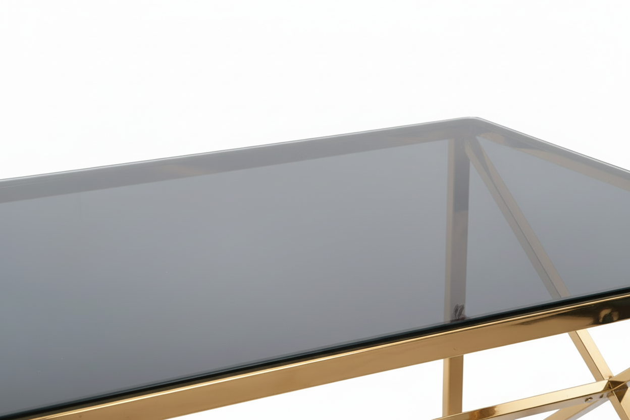 Table à Manger Design Verre Trempé Transparent & Doré – 150×90 cm