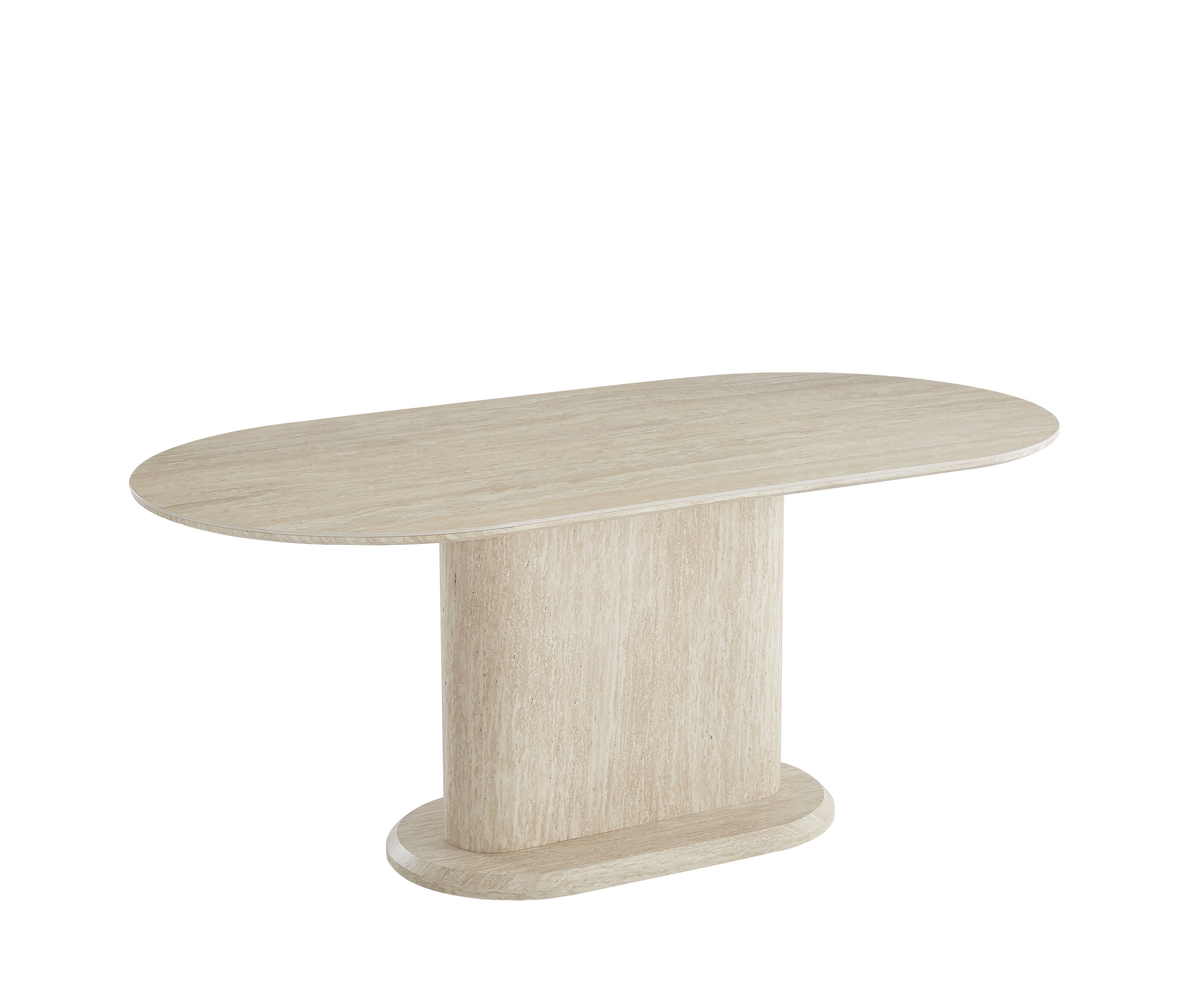 Table repas ovale 180x90 cm céramique effet travertin pied central LOKA