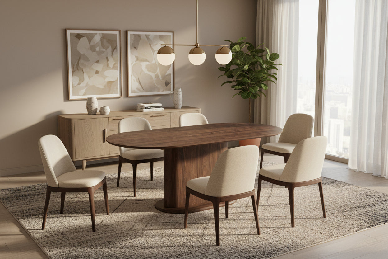 Table à manger Ovale MDF effet noyer 180x90x75 cm LOKA#couleur_noyer