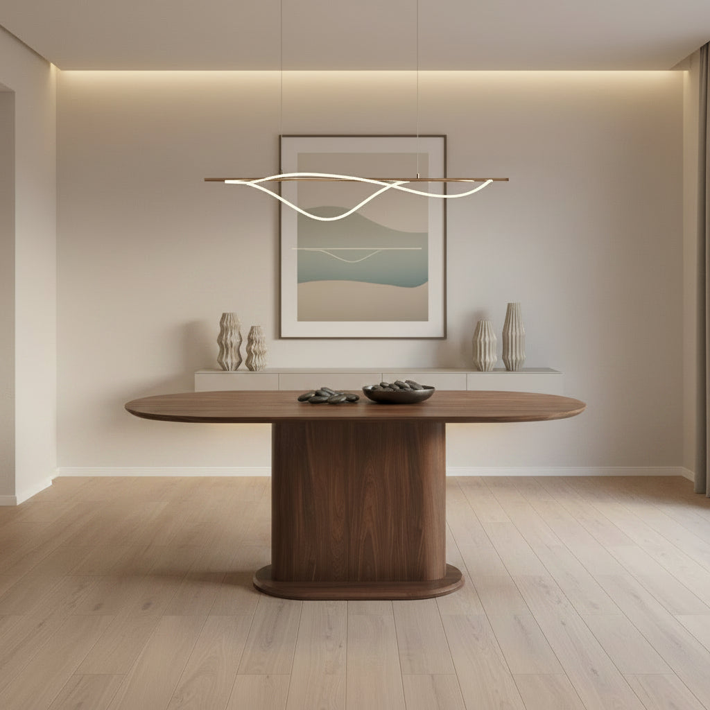 Table à manger Ovale MDF effet noyer 180x90x75 cm LOKA#couleur_noyer