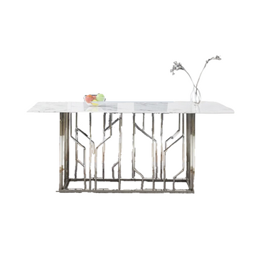 Table à Manger PORTOFINO – Chrome & Verre Marbre Blanc – 180x90x75 cm
