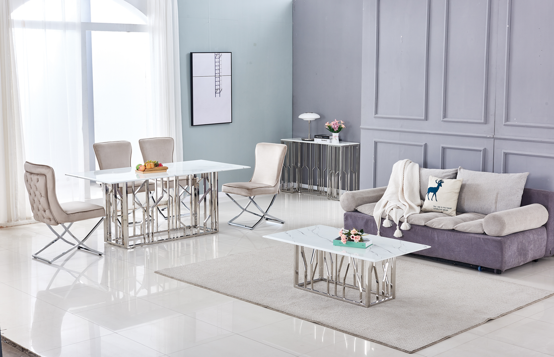 Console PORTOFINO Chrome  120x40x78 cm #couleur_marbré_blanc