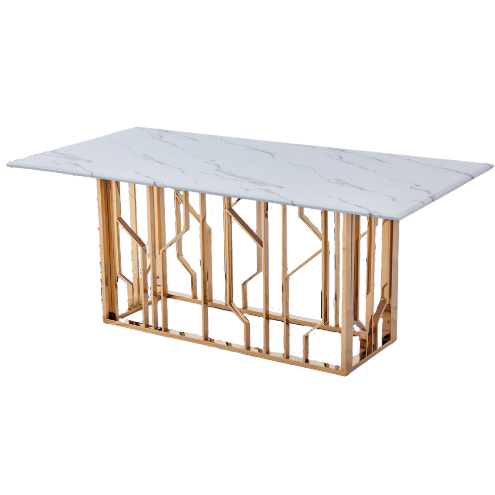 Table à Manger PORTOFINO – Gold & Marbre Blanc – 180x90x75 cm