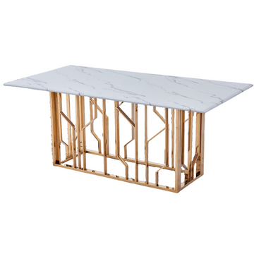 Table à Manger PORTOFINO – Gold & Marbre Blanc – 180x90x75 cm