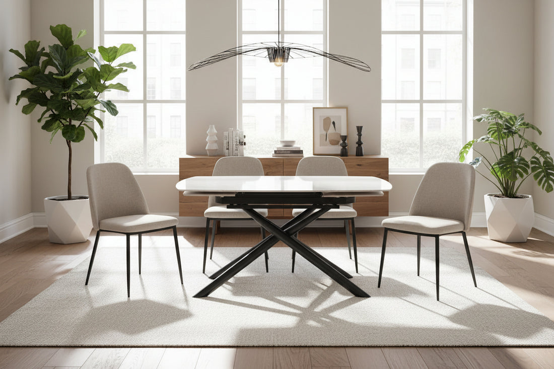 Table repas extensible céramique travertin blanc 129/189 cm – NYSA#couleur_blanc