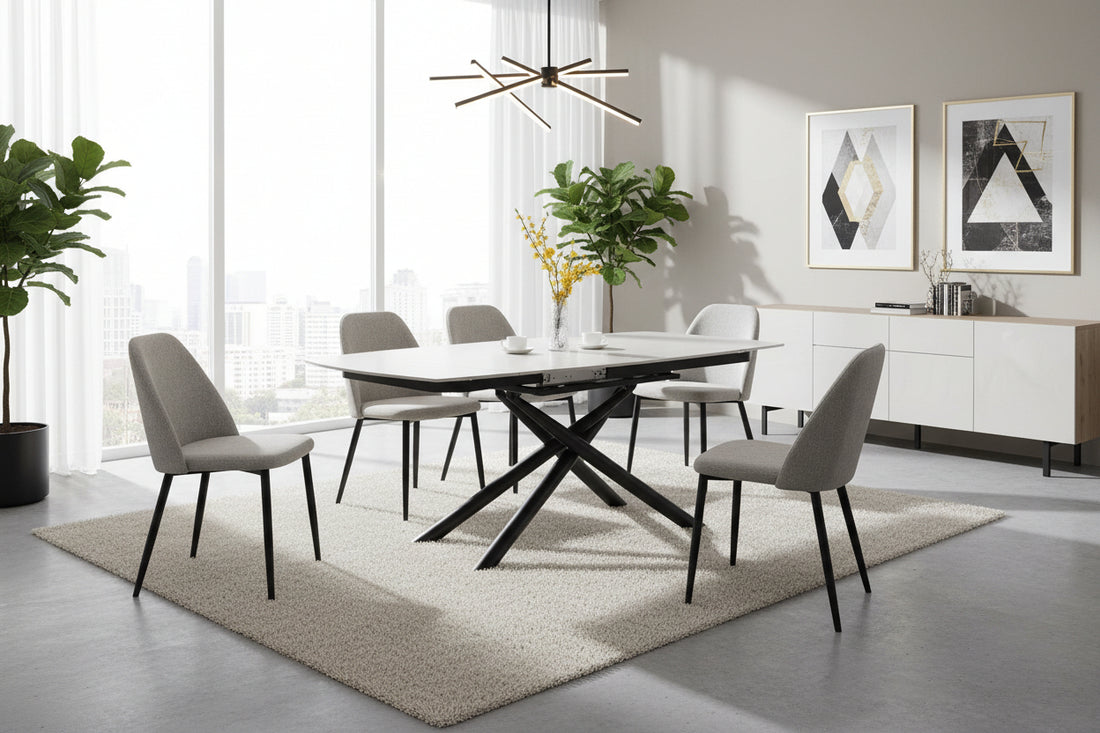 Table repas extensible céramique travertin blanc 129/189 cm – NYSA#couleur_blanc