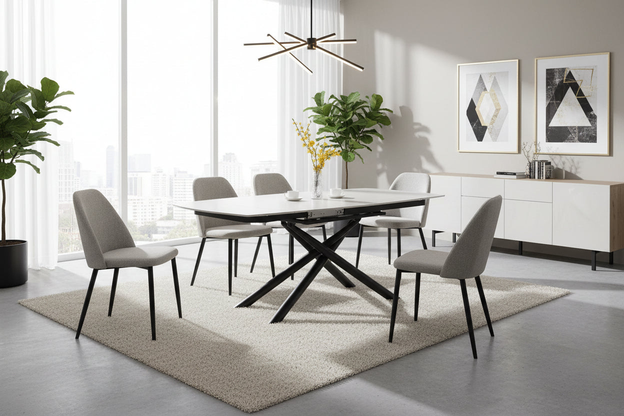 Table repas extensible céramique travertin blanc 129/189 cm – NYSA#couleur_blanc