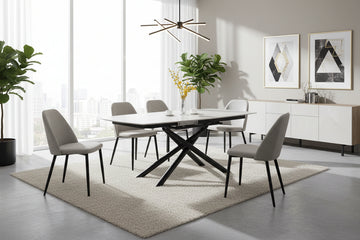 Table repas extensible céramique travertin blanc 129/189 cm – NYSA#couleur_blanc