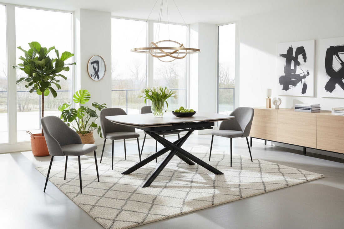 Table repas extensible céramique travertin beige 129/189 cm – NYSA