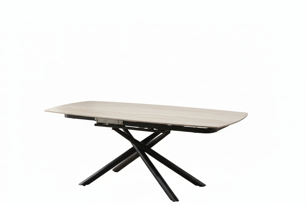 Table repas extensible céramique travertin beige 129/189 cm – NYSA
