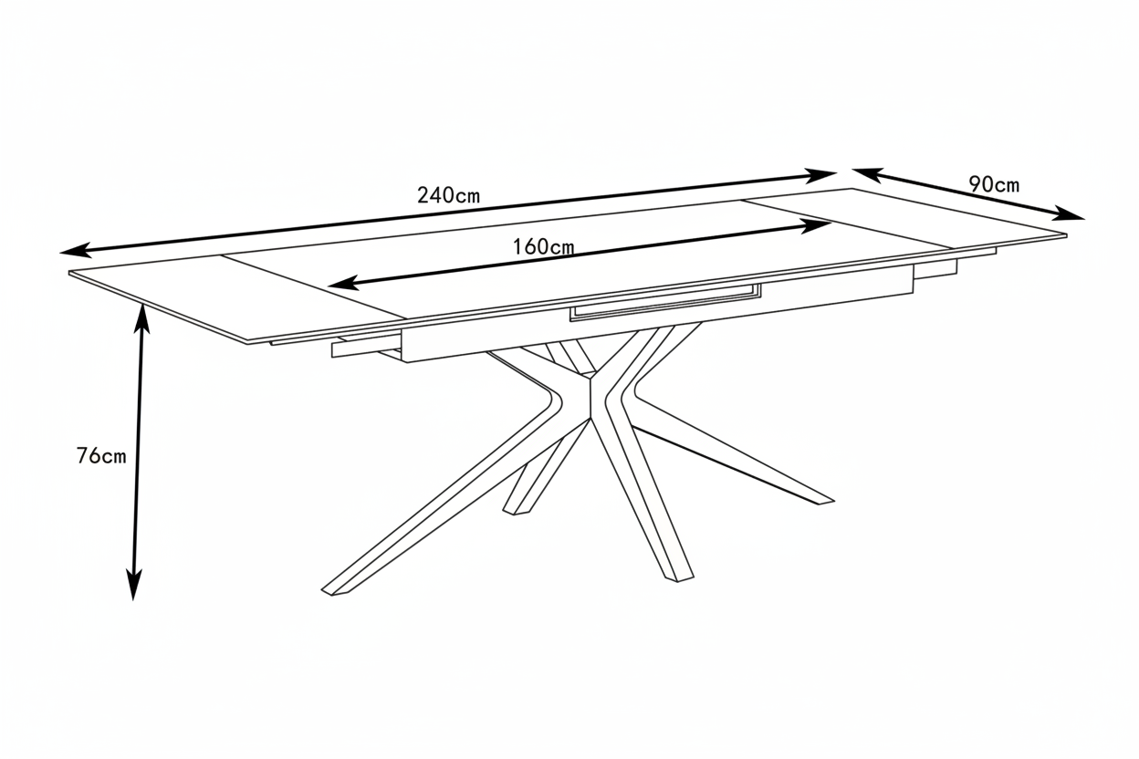 Table Repas Extensible Céramique travertin mat – Métal Noir – 160/240x90x76 cm- TONIA
