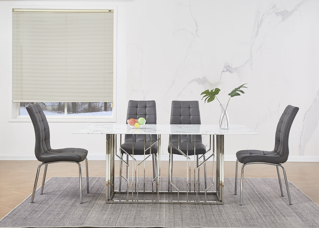 Table repas PORTOFINO chrome verre marbre blanc 180x90x75 cm #couleur_chrome_marbre_blanc