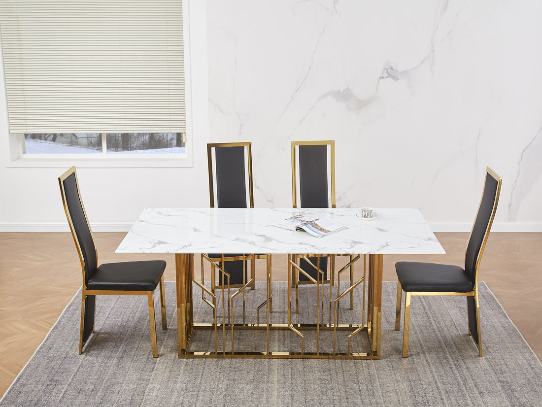 Table repas PORTOFINO gold marbre blanc 180x90x75 cm