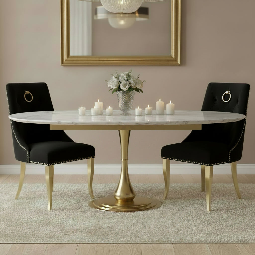 Lot de 2 chaises ANNEAU Capitonnées et Cloutées Gold Velours - Noir