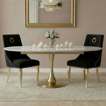 Lot de 2 chaises ANNEAU Capitonnées et Cloutées Gold Velours - Noir