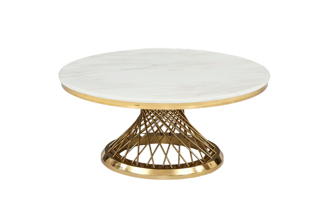 Table basse Deluxe Gold plateau en verre marbré d100 cm - Marbré blanc