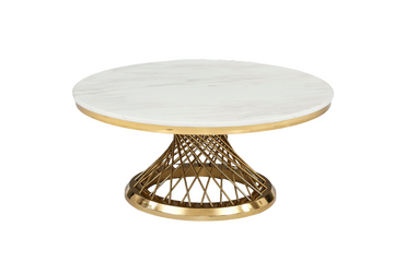 Table basse Deluxe Gold plateau en verre marbré d100 cm - Marbré blanc