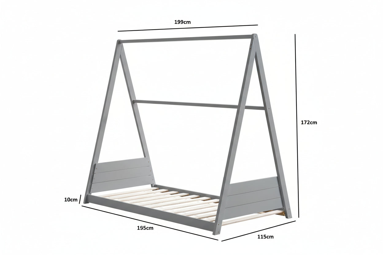 Lit enfant tipi bois blanc 90x190 cm avec sommier TIPI
