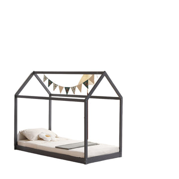 Lit cabane enfant bois gris avec sommier 97x196x157 cm ROBINSON