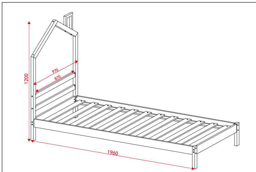 Lit enfant cabane métal gris 90x190 cm avec sommier MONTEIRO