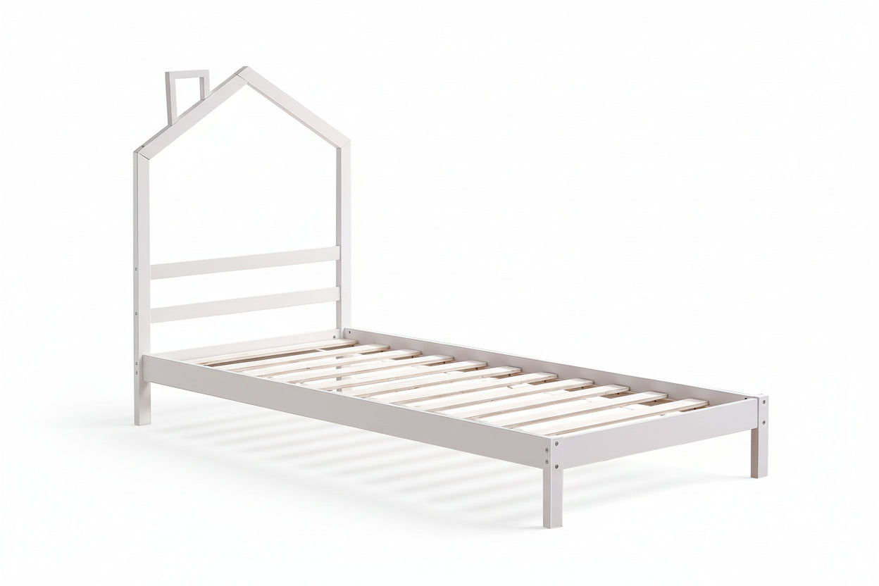 Lit enfant cabane métal blanc 90x190 cm avec sommier MONTEIRO