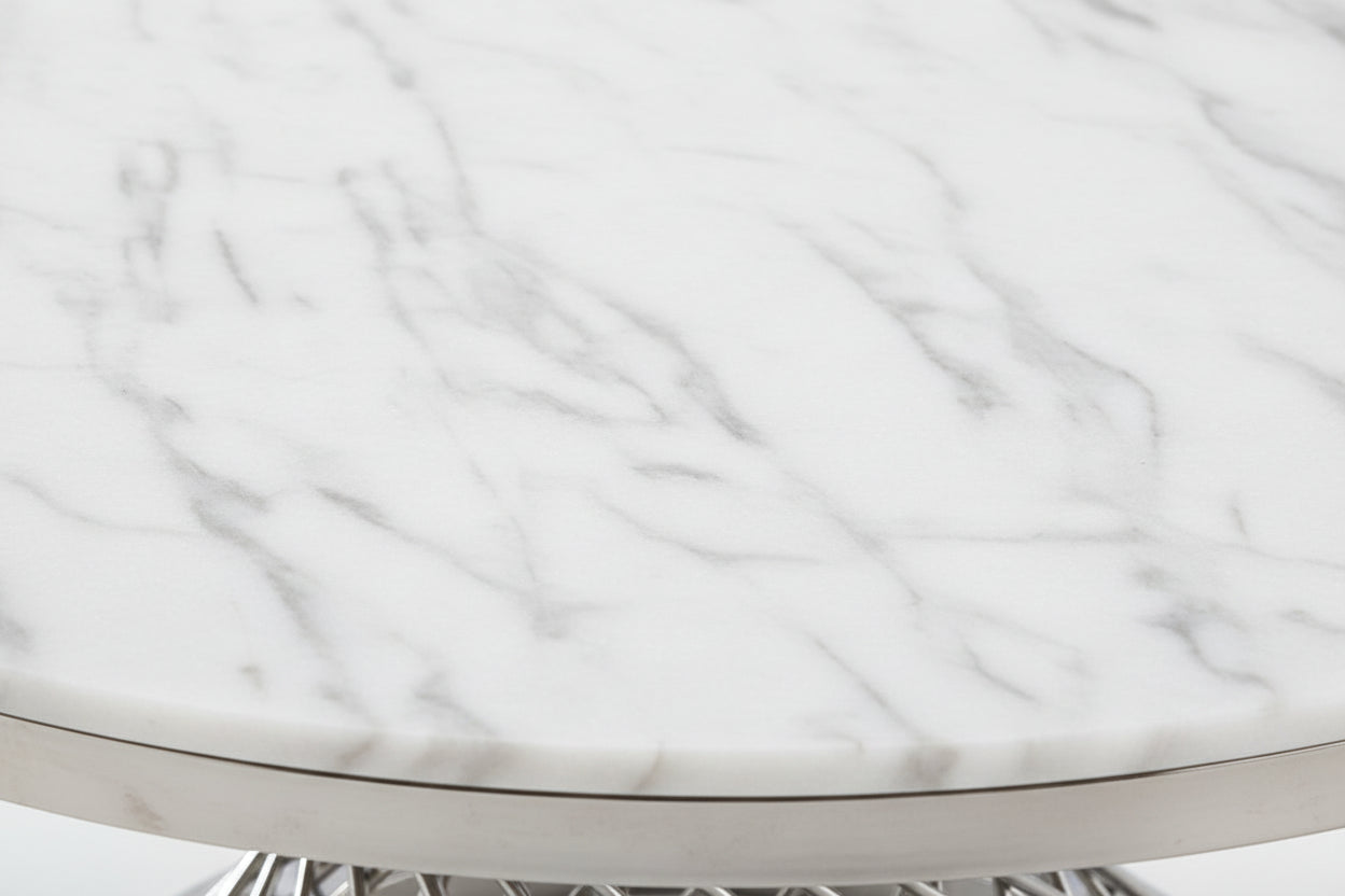 Table Basse Ronde Verre Marbré Blanc & Chrome  - DELUXE Ø 100 cm