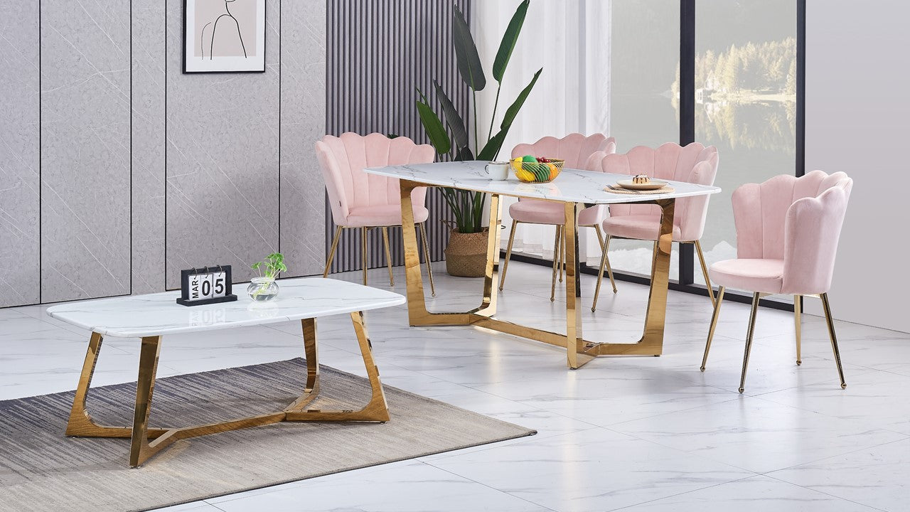 Lot de 2 chaises NYMPHEA pieds Gold assise Velours Rose