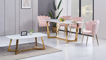 Lot de 2 chaises NYMPHEA pieds Gold assise Velours Rose