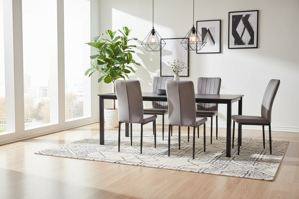 Lot 4 Chaises Salle à Manger Pony Velours Gris Pieds Métal Noir 57x42x95cm