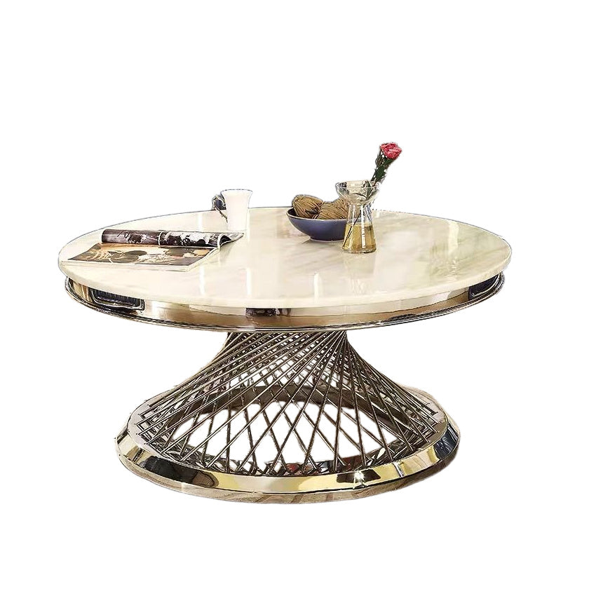 Table basse Deluxe Chrome plateau en verre marbré d100 cm