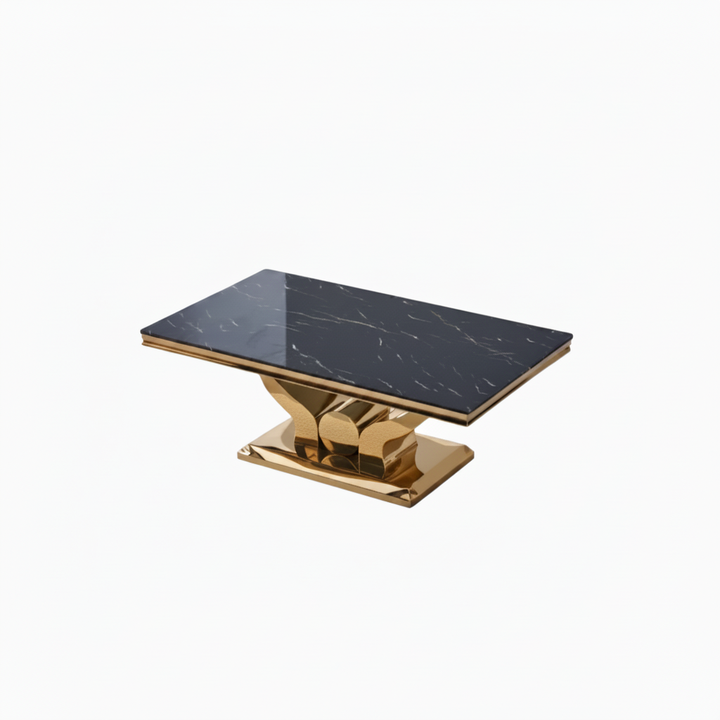Table Basse Rectangle Verre Trempé Marbré Noir 120x70cm TROFY