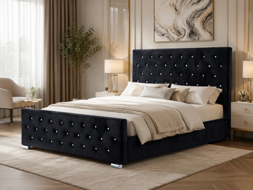 Lit  2 places 160x200 cm en velours noir sommier inclus PRESTIGE #couleur_noir