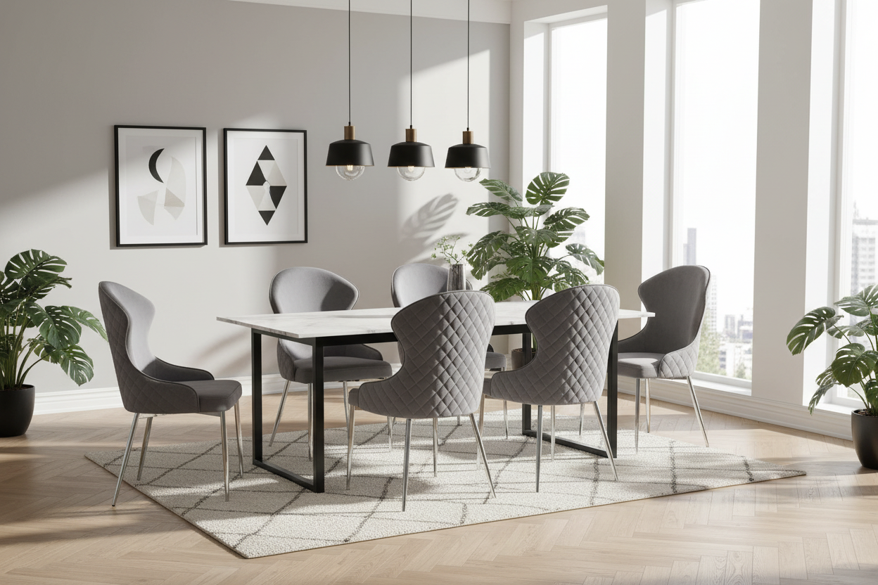 Lot 2 Chaises Salle à Manger Hilton Velours Anthracite Pieds Chrome