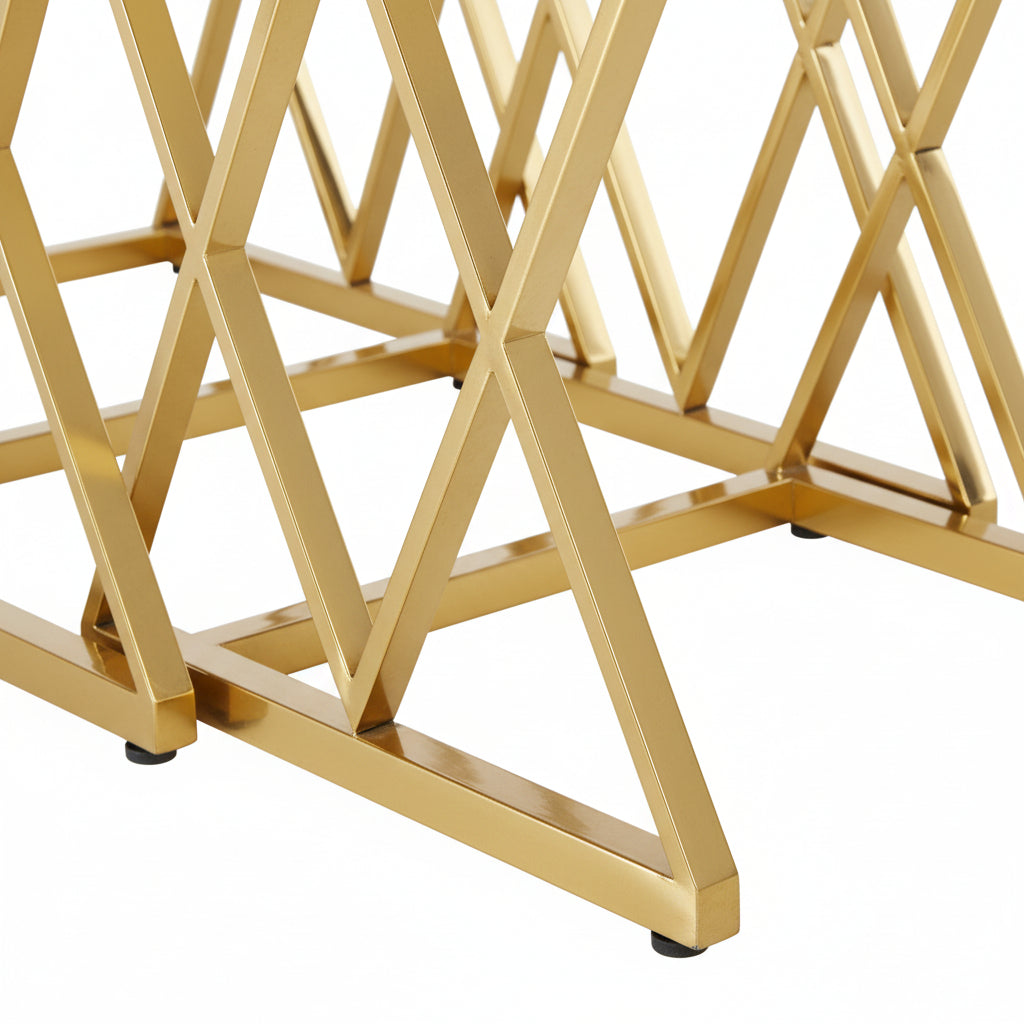 Lot de 3 tables gigognes verre trempé métal doré triangles #couleur_transparent