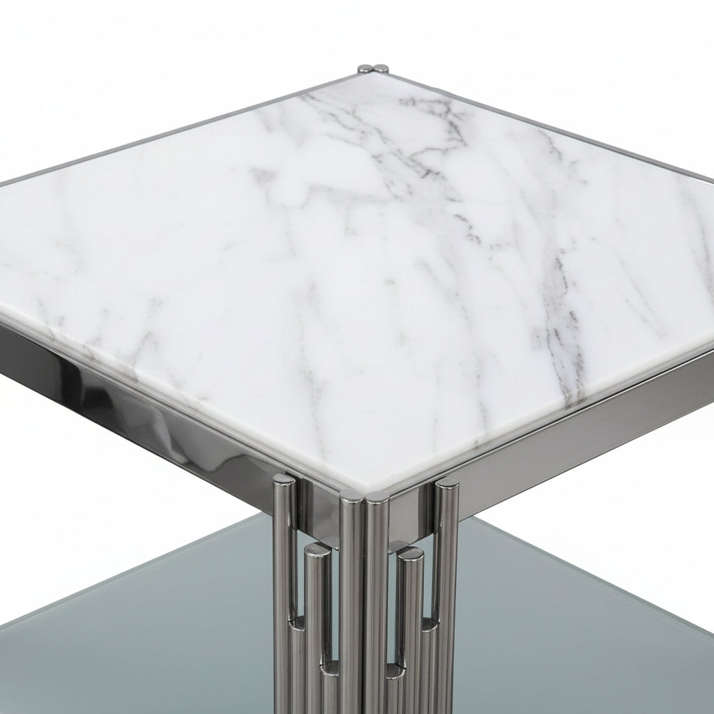 Guéridon Chrome Double Plateau – 50x50x55 cm FLUTE