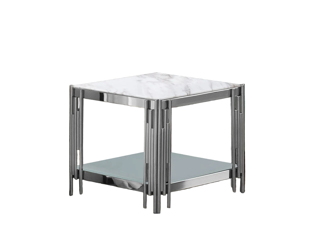 Guéridon Chrome Double Plateau – 50x50x55 cm FLUTE
