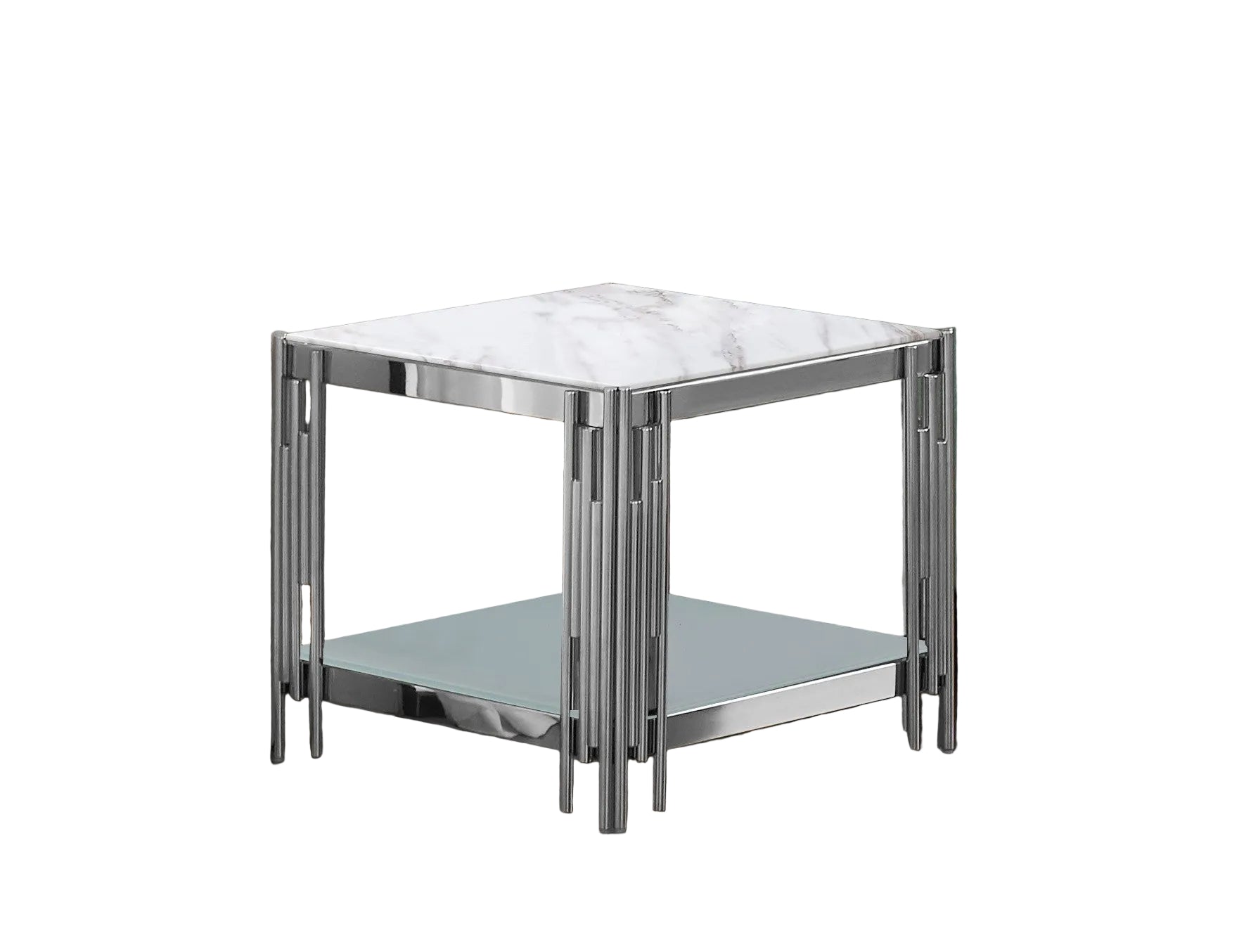 Guéridon Chrome Double Plateau – 50x50x55 cm FLUTE