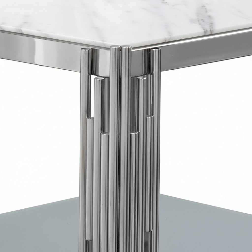 Guéridon Chrome Double Plateau – 50x50x55 cm FLUTE