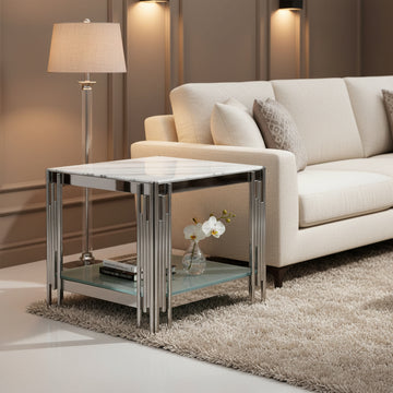 Guéridon Chrome Double Plateau – 50x50x55 cm FLUTE