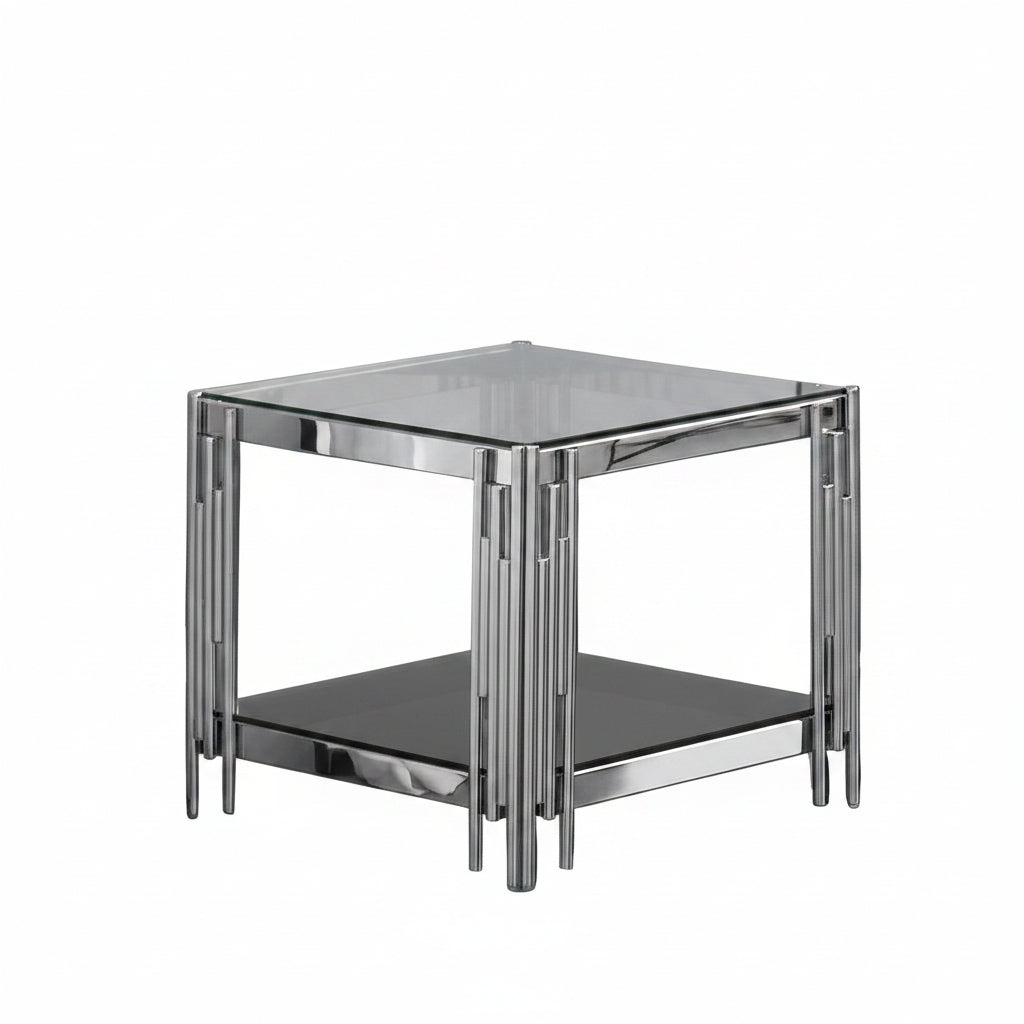 Table appoint guéridon double plateau chromé