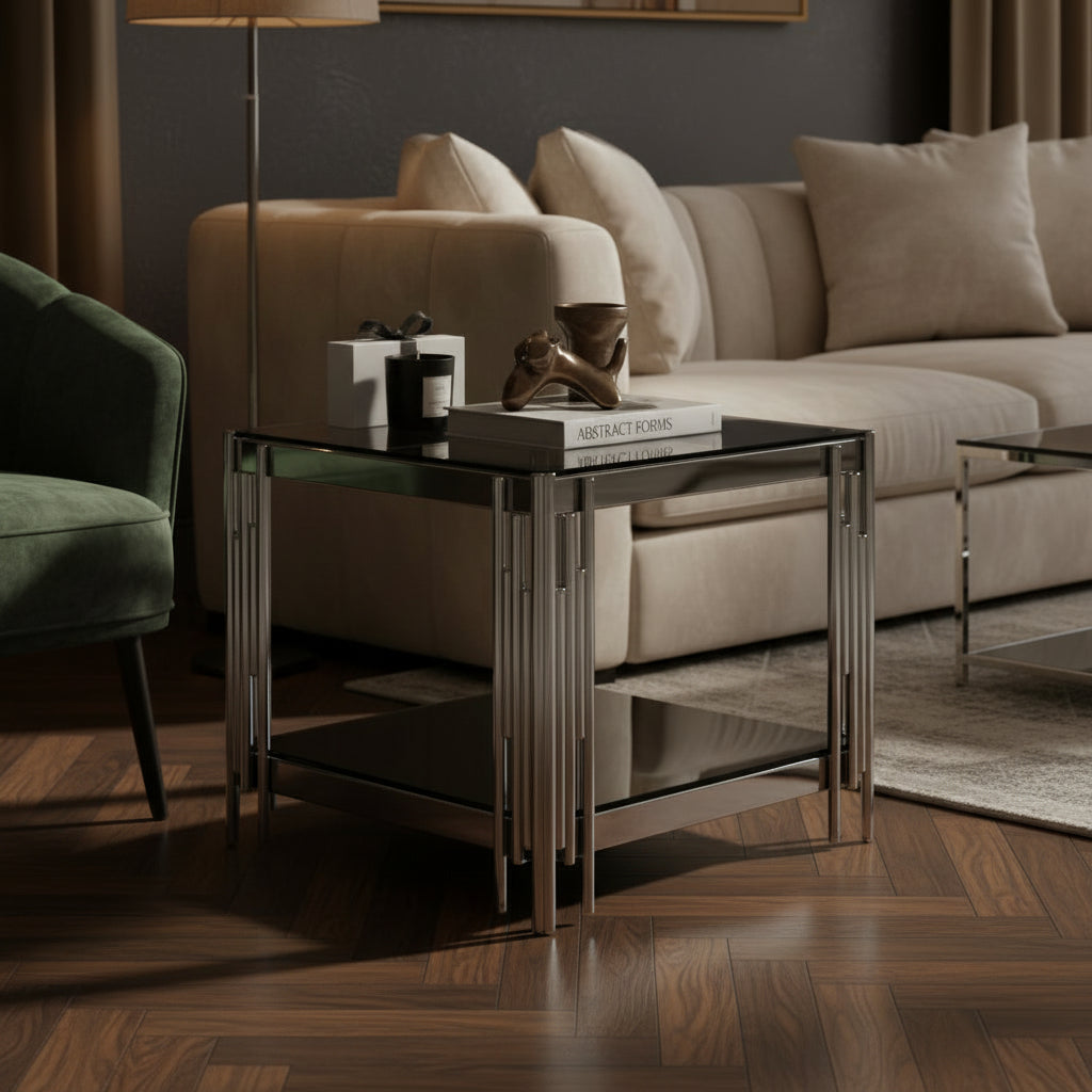 Table appoint guéridon double plateau chromé