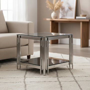 Table appoint guéridon double plateau chromé