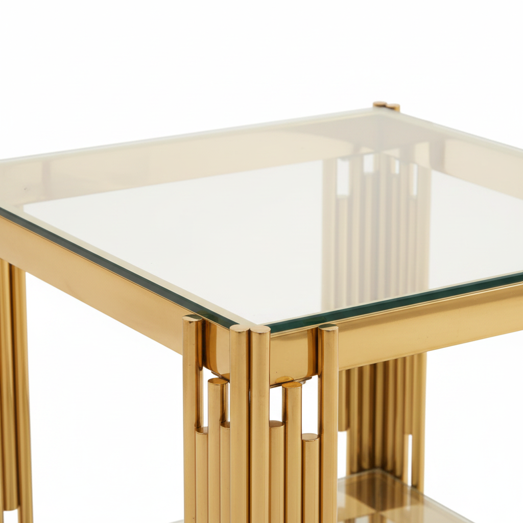 Guéridon FLÛTE Gold Double Plateau #couleur_transparent