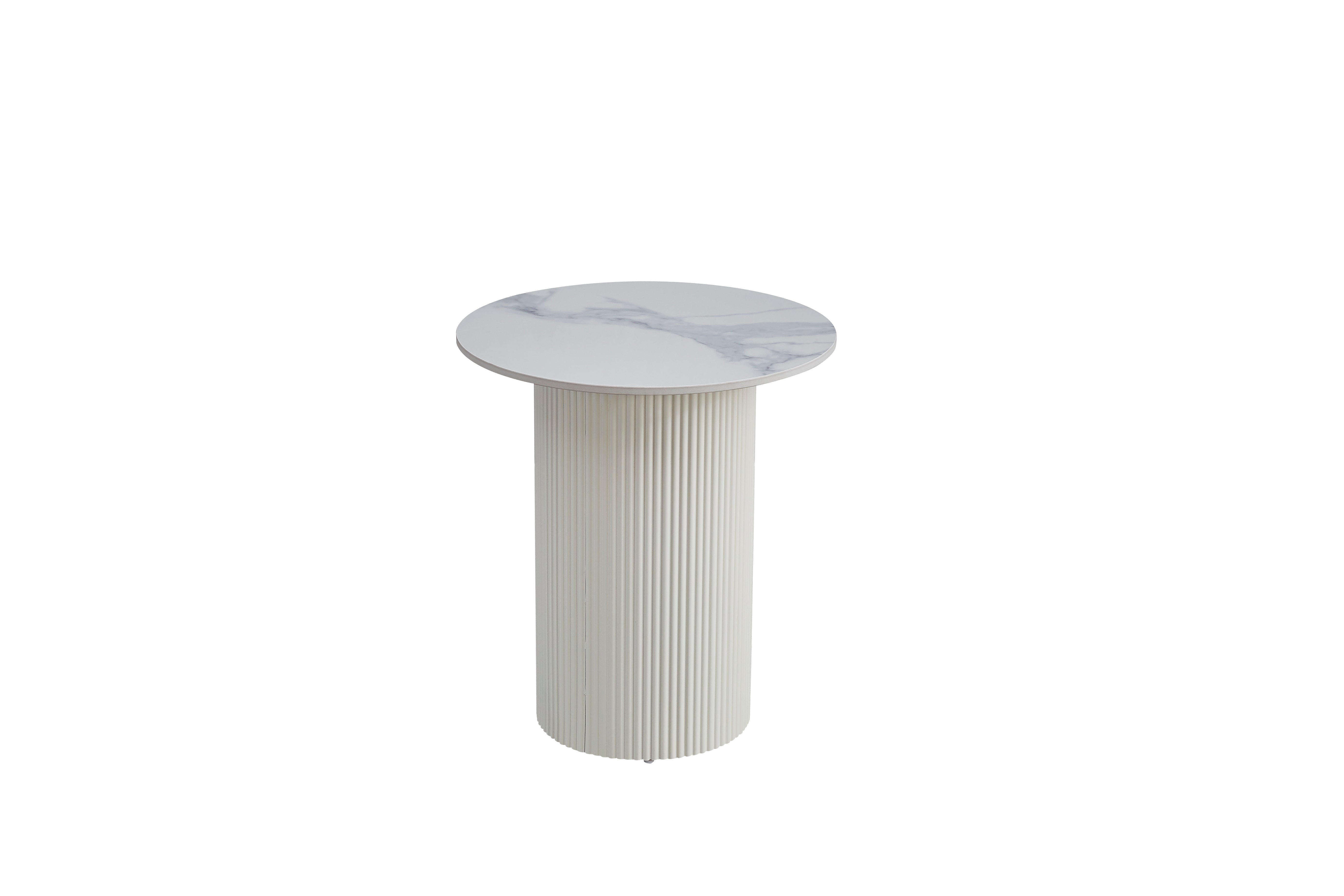 Guéridon bout de canapé rond marbre gris pied blanc